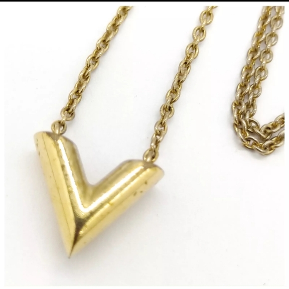 AUTHENTIC LOUIS VUITTON GOLD TONE V NECKLACE - Picture 2 of 8